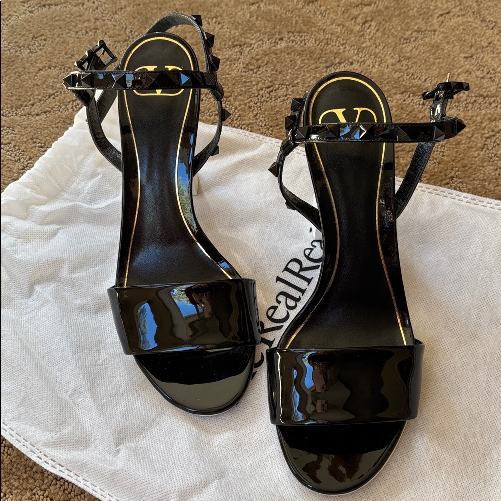 Valentino Garavani Black Sandals with White Soles